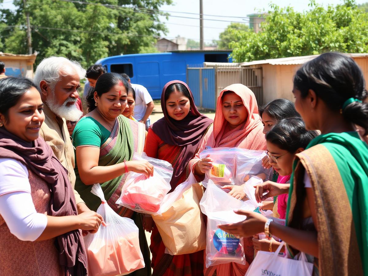Volunteers distributing supplies