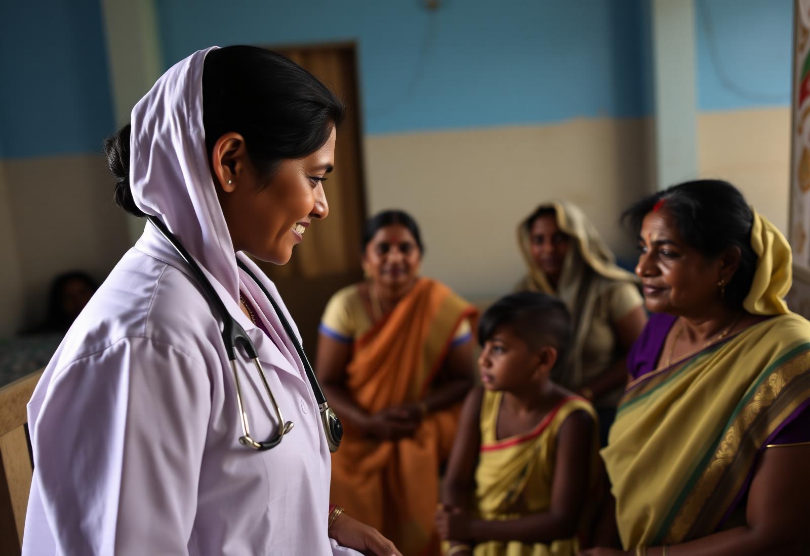 Doctor with patients at a Hope Trust community camp